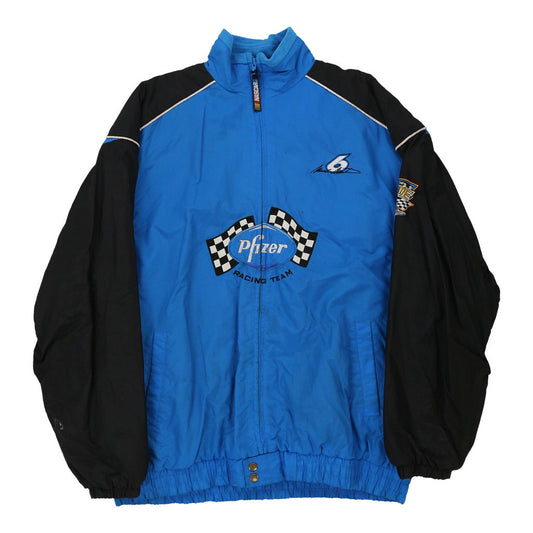 Vintage blue Pfizer Racing Team Checkered Flag Jacket - mens large