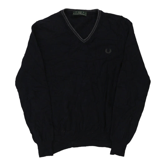 Vintage Fred Perry V-neck Jumper - Large Navy Wool