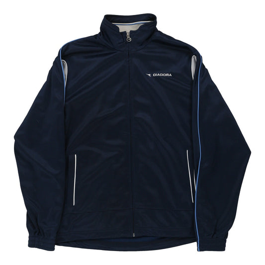 Vintage Diadora Track Jacket - Small Navy Polyester