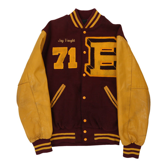 Vintage burgundy 1970s Unbranded Varsity Jacket - mens large