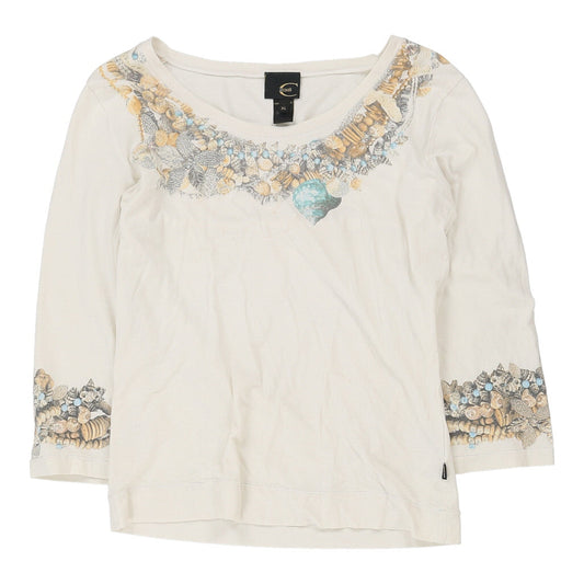 Vintage Just Cavalli Graphic Long Sleeve Top - XL Cream Cotton