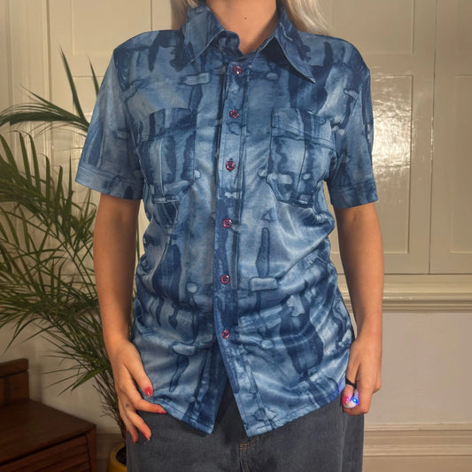 Vintage blue Yaz Gato Short Sleeve Shirt - womens large