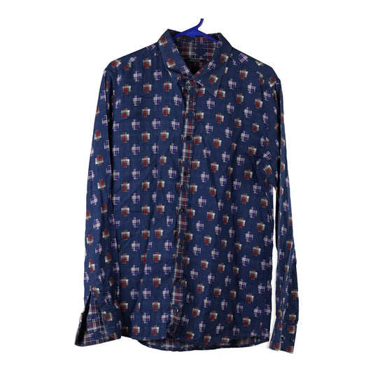 Vintage navy Viking Uomo Patterned Shirt - mens medium