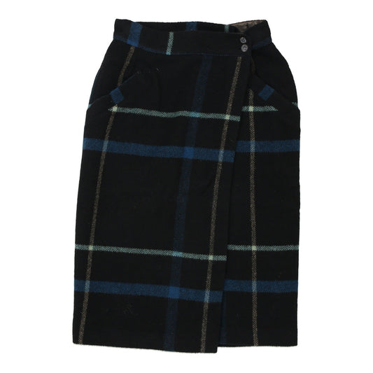 Vintage Emporio Armani Checked Midi Skirt - 26W UK 6 Black Wool Blend