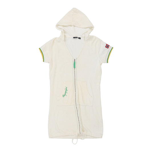 Vintage Napapijri Sweatshirt Dress - Large Cream Cotton Blend
