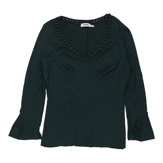 Vintage Moschino V-neck Long Sleeve Top - Medium Green Cotton