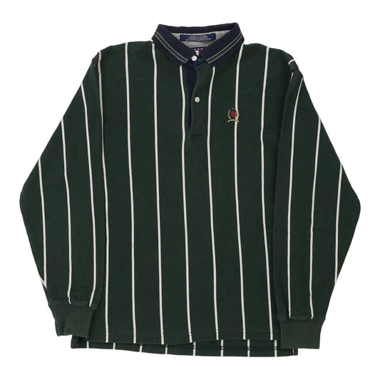 Vintage Age 10 Tommy Hilfiger Striped Rugby Shirt - Medium Green Cotton