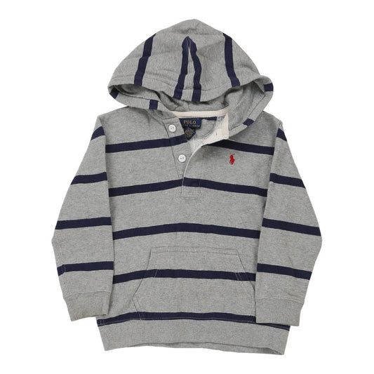 Vintage Age 5 Ralph Lauren Striped Hoodie - XS Grey Cotton Blend