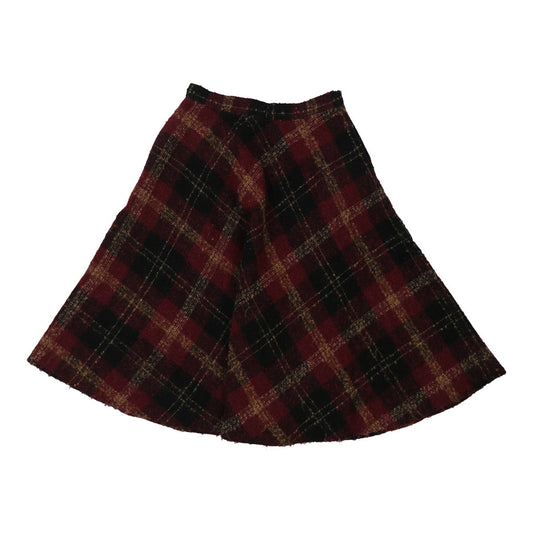 Vintage Unbranded Checked Skirt - 29W UK 10 Burgundy Wool
