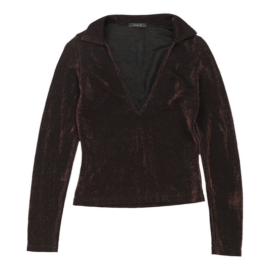 Vintage Rose D. Collared Long Sleeve Top - Small Brown Polyester Blend