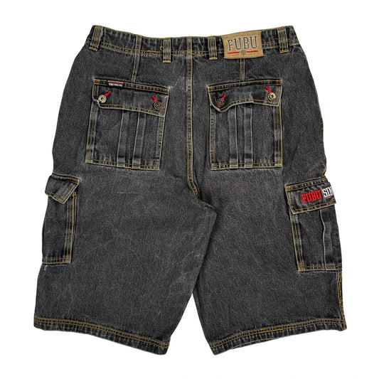 Fubu Cargo Denim Shorts - 34W 12L Grey Cotton