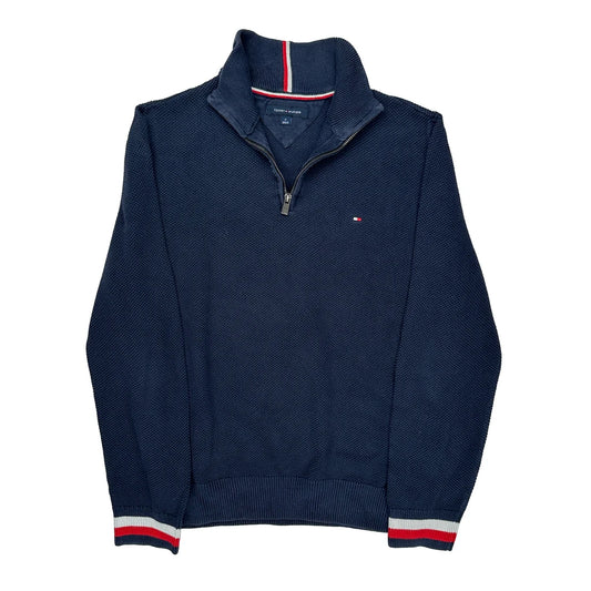 Tommy Hilfiger Striped 1/4 Zip - Medium Navy Cotton