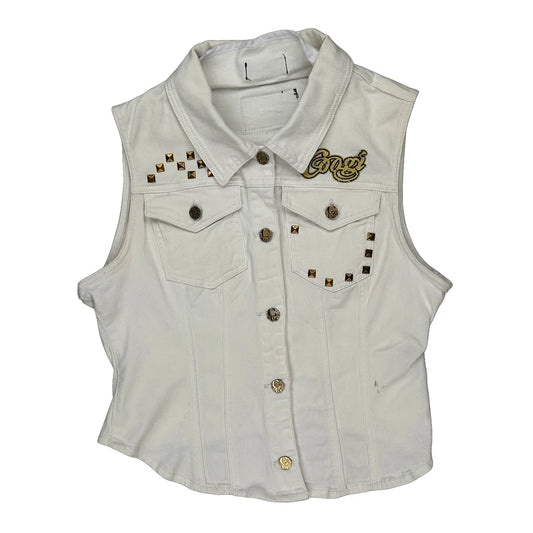 Coogi Studded Denim Gilet - XL White Cotton
