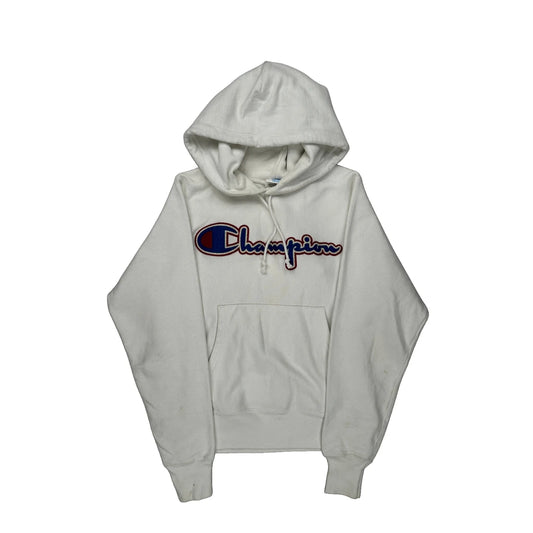 Reverse Weave Champion Spellout Hoodie - XS White Cotton
