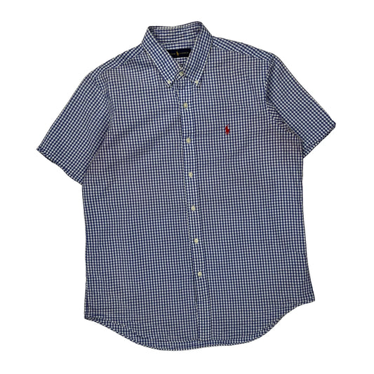 Ralph Lauren Checked Short Sleeve Shirt - Large Blue Cotton
