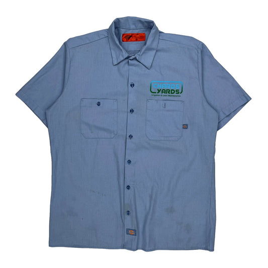 Dickies Short Sleeve Shirt - Large Blue Polyester Blend