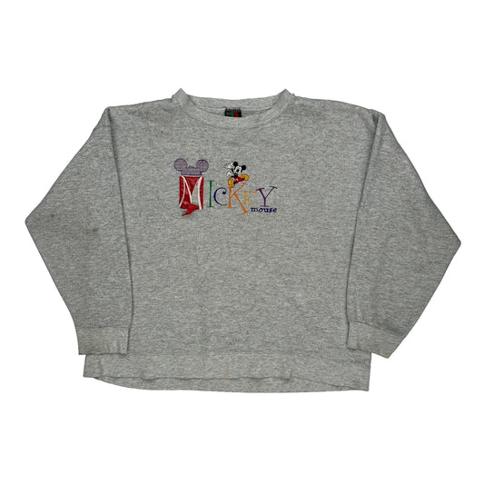 Made In USA Mickey Mouse Mickey Unlimited Cartoon Sweatshirt - Medium Grey Cotton Blend