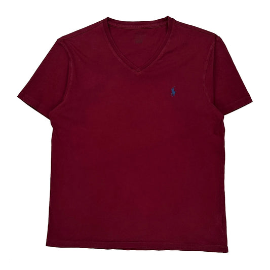 Polo By Ralph Lauren V-Neck T-Shirt - Medium Red Cotton