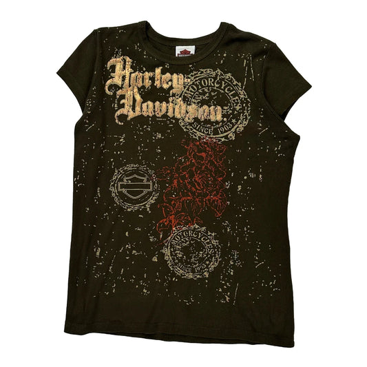 Motorcycles Harley Davidson Graphic T-Shirt - XL Green Cotton